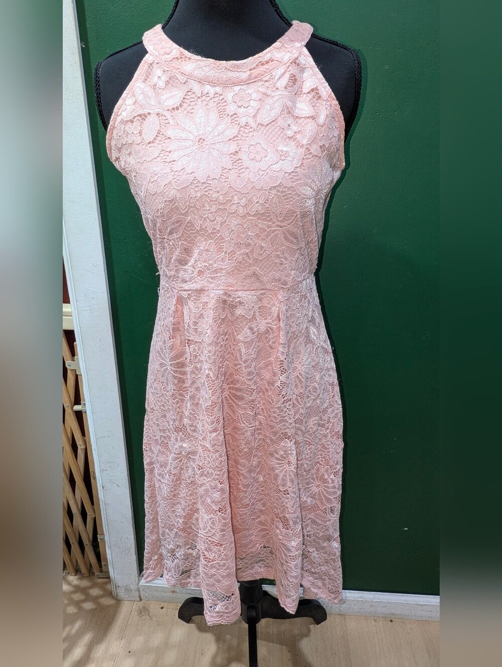 Pink Lace Halter Fit & Flare Dress